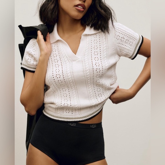 NWT RD Style Short-Sleeve Pointelle Polo Sweater - Picture 3 of 10